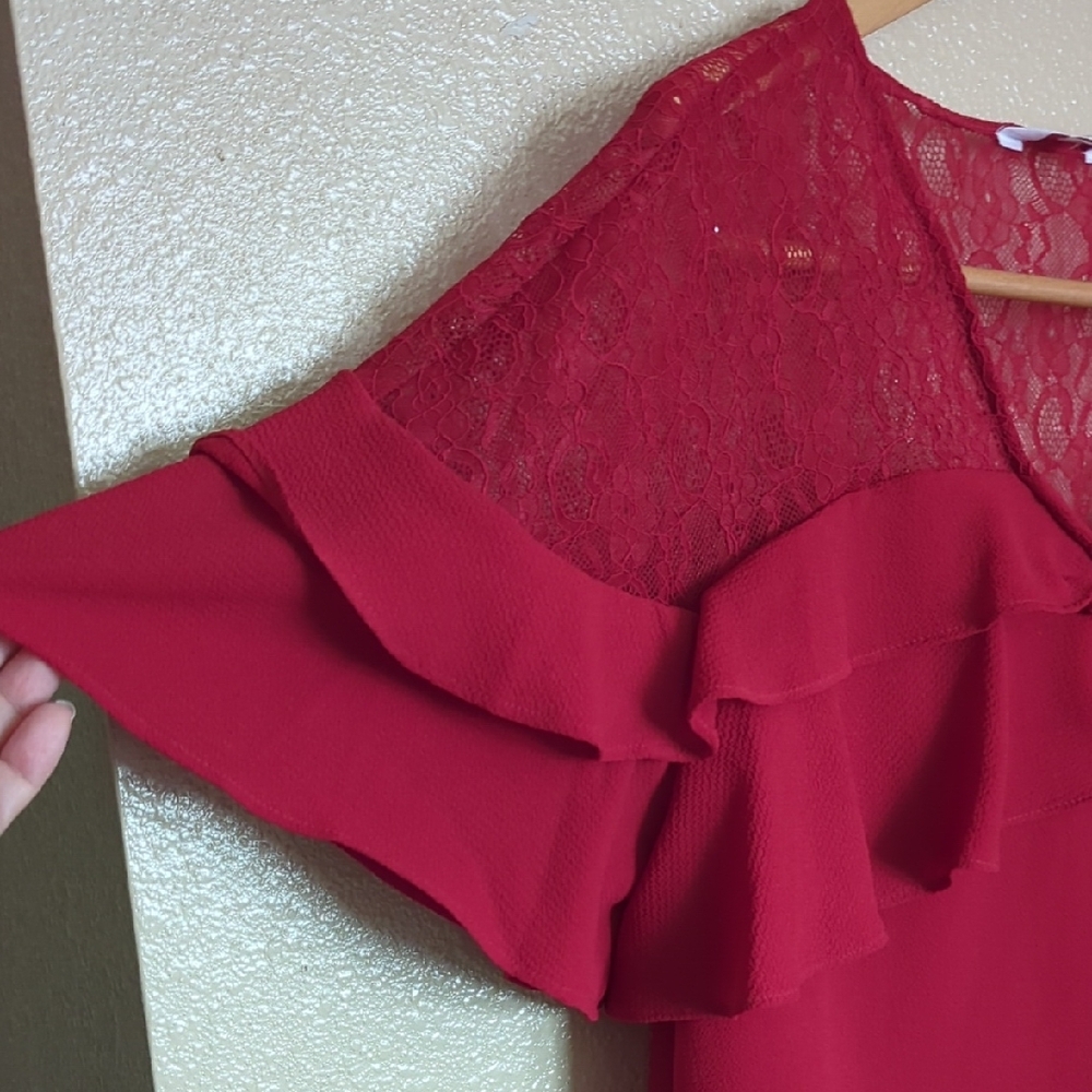 ⚡3x1 Bundle Lace Tops Anne Klein Black Lace Blouse, Red & Pink Mauve - Picture 8 of 16